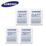 Samsung EVO PLUS SD การ์ด V10 32GB SDHC C10 64GB U1 128GB 256GB SDXC V30ความเร็วในการถ่ายโอน U3สูงถึง130เมกะไบต์/วินาทีการ์ดหน่วยความจำกล้อง