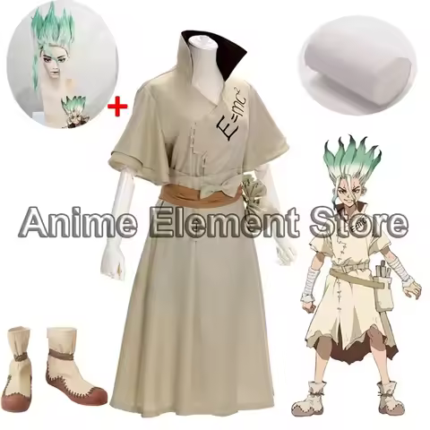 Dr. Stone Anime Doctor Stone Senku Ishigami Cosplay Costume Adult Men Senku Uniform Outfit Wig Hallo
