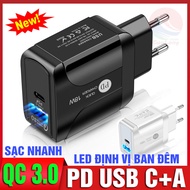 [HCM]Củ Sạc Nhanh PD Quick Charge 3.0 18W Cổng Sạc Kép Type-C Và USB-A Có Led Định Vị Sạc Cùng Lúc 2