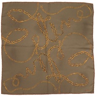 Celine 斜紋真絲方巾，灰褐色，卡其色，金色，1529，成色極佳 [二手] CELINE