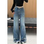 2025 Autumn/Winter New Craft Pearl-Decorated Denim Pants