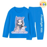 Piyama baju tidur lengan panjang anak perempuan ukuran 1-10 tahun motif LOVELY CUTE CAT