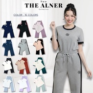 Thealner-Camellia mode AN351 (White Shirt Set With Black Stripes And Floral Embroidery Long Sweatpan