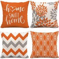 4pcs Orange Pillow Covers, Geometric Pattern Throw Pillow Covers - Sofa Decorative Cushion Covers, H