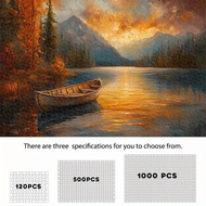 Autumn Lake Boat Puzzle 120/500/1000pcs, Peaceful Boat & Autumn Lake Scenery Teka-teki Bot Tasik Mus