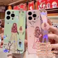 For Samsung Galaxy S9 plus Samsung S10 plus Samsung S9 Samsung S10 5G Case With Wristband Stand Luxury Gold Glitter Diamond Back View Girl Wristband Phone Case Cover