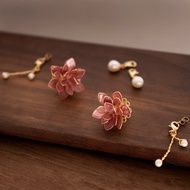 【粉霧玫瑰】 姬朧月。水晶花天然珍珠 耳環