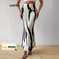 (KOL‘s pick) Lovito Casual Skirts Zebra Ruched Colorblock Skirt for Women LNL70061