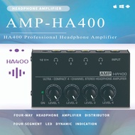 HA400 Headphone Amplifier -4 Channel Metal Stereo Audio Amplifier, Mini Earphone Audio Amplifier wit