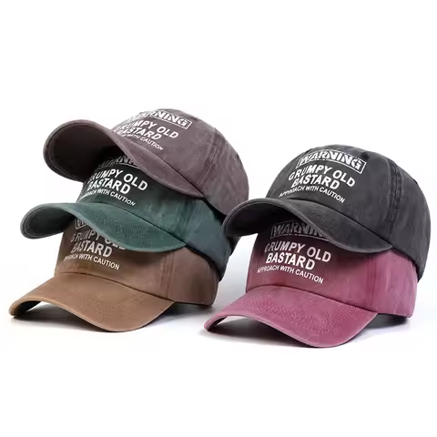 Unisex WARNING GRUMPY OLD BASTARD Print Wash Baseball Caps Spring Autumn Outdoor Adjustable Casual H