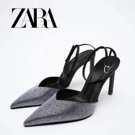 Zara Women's Shoes Black Sole Silver Bright Temperament High Heels