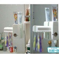 浴室 壁掛式 全自動擠牙膏器 附五支牙刷架 3M膠