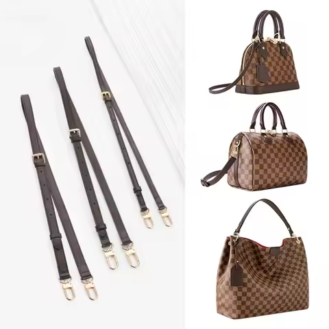 Dark Brown Handbag Strap Vachetta Leather For LV Damier Ebene Tote Crossbody Bag Purse Gold Clasps S