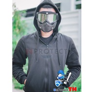 เสื้อฮู้ดการ์ดขี่รถบิ๊กไบค์ (เสริมเคฟล่า+หัวฮู้ดมีซิบถอดได้+การ์ด CE Lv.2) รุ่น Full Option