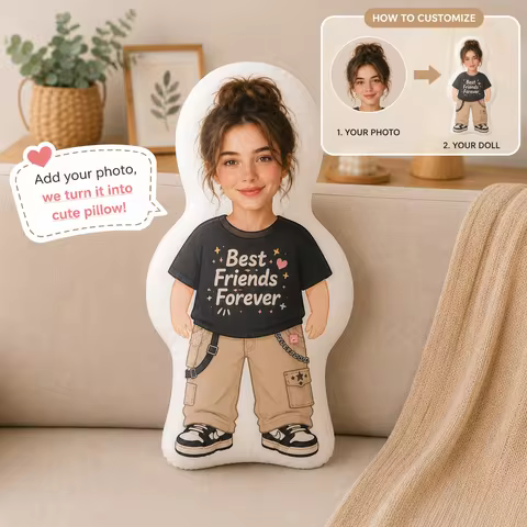 Customized Photo Face Throw Pillow "Forever Best Friends" Photo Cushion - Creative Personalized Gift