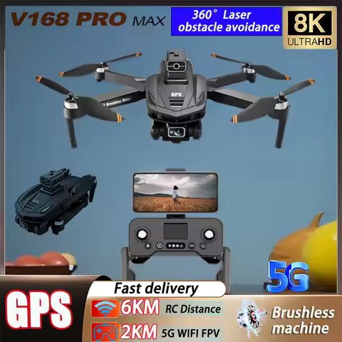 2024 New V168 MAX PRO Drone 8K HD Camera 5G WIFI FPV Blissless RC Quadcopter Obstacle Avoidance Aeri