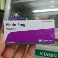 BIOTIN 5mg Vitamin H - BOX OF 2 Blisters X 10 TABLETS