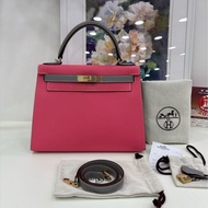 Hermes kelly28 唇膏粉拼瀝青灰 epsom 皮 馬蹄印 C刻 有購證