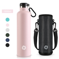 Fjbottle ขวดน้ําสุญญากาศ สเตนเลส ขนาด 1000 มล. พร้อมกระเป๋า และหัวเข็มขัด สําหรับปีนเขา