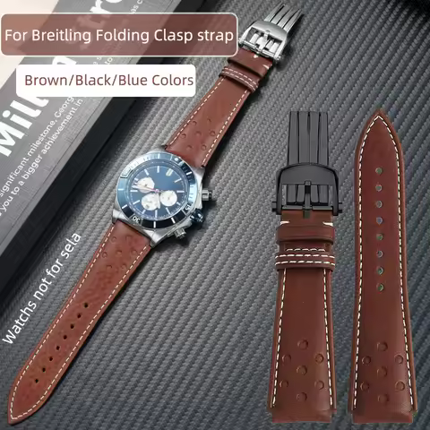 22mm Genuine Leather WatchBand Replacement Strap for Breitling Avenger Superocean Heritage Pilot Fol