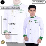 Baju Kemeja Koko NU Dewasa / Baju Muslim Pria Motif Bordir NU / Baju Putih Lengan Panjang Pria