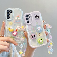 Casing Oppo A16 / A16S / A54S TPU Gelas telefon bimbit krim boneka 3D comel dengan tali tangan yang 