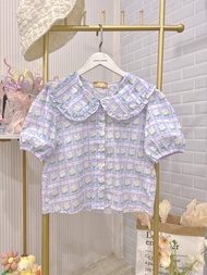 เสื้อแขนสั้นคอบัว แขนตุ๊กตา น่ารักมาก อก 32-38 ยาว 19