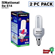 2 PC Pack | National Energy Saver | 5W | E14 Base | 220-240V | 50-60Hz | 45mA | Soft Warm | Non-Dimm