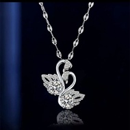 Pt950 necklace, white gold double swan necklace, light luxury niche, women's collarbone chain swan p