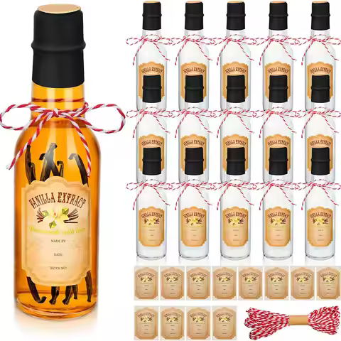 Vanilla Extract Bottles for Homemade Vanilla Jar Glass Bottle with Sticker Syrup Gift Food Storage C