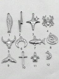 2pcs/5pcs Stylish Stainless Steel Multi-Element Silver Pendant Necklace, Suitable For Daily, Festiva