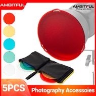 AMBITFUL 5Pcs Photography Gel Color Filter Kit 18.5cm/7.3inch Round Shape Filter For Photography Con