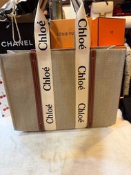 蔻依/Chloe Woody Logo印花織帶大容量 棉質帆布拼小牛皮 帆布包托特包Tote包購物袋 大號 43cm