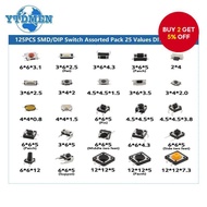 125PCS 25Values Tact Push Button Switch DIP SMD Micro Switch Micro Push Buttons Touch Component Kit,