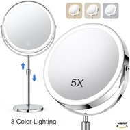 8" 5 Times Magnification LED Makeup Mirror Stand USB Rechargable LED Light Vanity Mirror 3 Colours