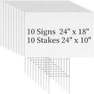 Newflager 10 Pack 18 x 24 Inches Large White Corrugated Plastic Yard Sign with Metal Stakes for Birt