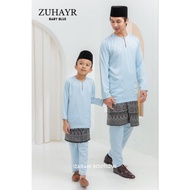 Baju Melayu Zuhayr | Baju Melayu Teluk Belanga Sedondon Bapa Anak [Putih Emerald Baby Blue Soft Yell