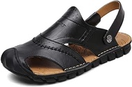 SKGOFGODlx Men's Sandals Sandals for Men Fashion Slipper Shoes Slip On Style OX Leather Keen Stitching Anti-collision Toe (Color : Black, Size : 43 EU)