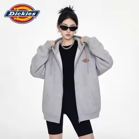 Dickies Loose Fit Couple Zip Up Hoodie Fleece Casual Spring Fall Unisex Top