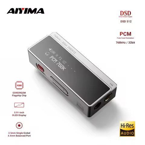 AIYIMA H4 HIFI Portable Headphone Amplifer USB DAC AMP ES9069Q PCM768 DSD512 4.4mm Balanced/3.5mm Ja
