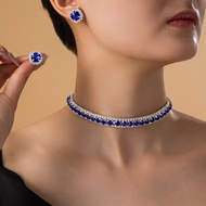 Diamond Square Set Necklace Earrings Light Luxury Clavicle Chain Classy Dress Necklace Necklace F 6