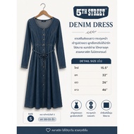 5th Street Long-Sleeved Denim Dress With Waist Tie Front Buttons Slim Fit Size S Soft