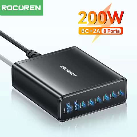Rocoren 200W Multiple 8 Ports USB Type C High Speed Charger Desktop PD Fast Charging Power Station F