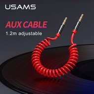 USAMS 1.2m 3.5mm Port Jack Spring Aux Audio Cable for Mobile Phone Tablet Computer CD Walkman Car Au
