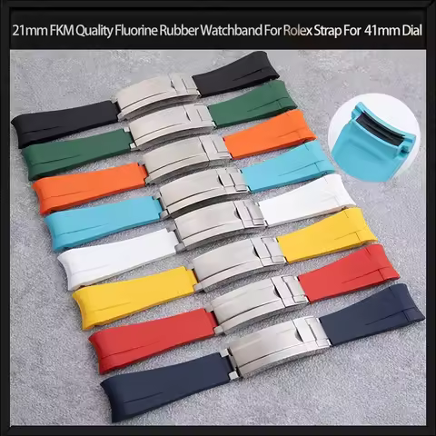 21mm New FKM Quality Fluorine Rubber Watchband For Rolex Strap For OYSTERPERTUAL Datejust 41mm Dial 