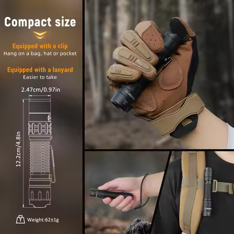 Wurkkos TD02 Compact IPX8 Waterproof Tactical Flashlight 2000LM Rechargable Torch with 6 Modes High-