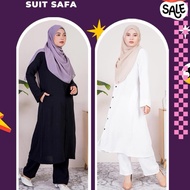 Suit SAFA Jubah Seluar Umrah Wanita Muslimah Cey Crepe Ironless XS-5XL Putih Hitam