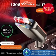 4-in-1 Retractable Fast Car Charger with Starlight on Auto Roof, 120W USB C Adapter, 2 USB Ports Car