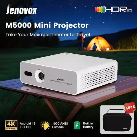 Jenovox M5000 Mini DLP 4K Projector Decode Full HD Home Theater 1000 ANSI Lumens Built-in Battery An