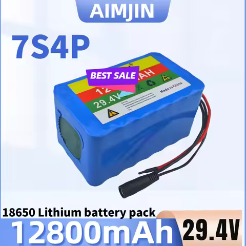 New 7S4P 29.4V 12.8ah 12800mAh 18650 Lithium Ion Battery Pack Large Capacity 12800mah Built-in BMS w